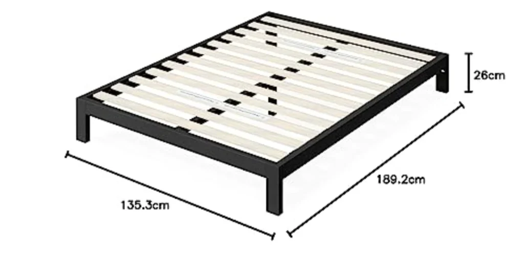 Soporte de Colchón Zinus Arnav 135x190 cm - Base Metal con Listones de Madera, 26 cm Altura, Fácil Montaje - Negro