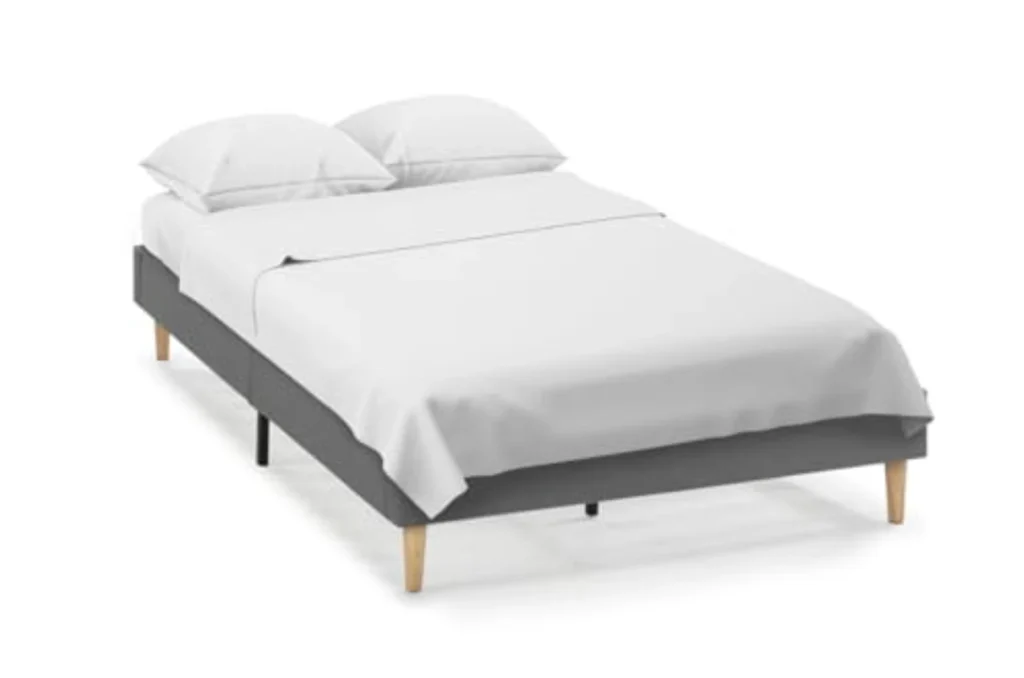 Base Tapizada 135x190 cm Gris Claro con Patas - Acolchada, Robusta y Fácil Montaje, Incluye Láminas de Madera para Mejor Descanso