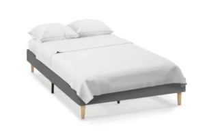 Base Tapizada 135x190 cm Gris Claro con Patas - Acolchada, Robusta y Fácil Montaje, Incluye Láminas de Madera para Mejor Descanso