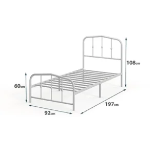 Zinus Heidi Cama Metal 90x190 cm - Plataforma con Cabecero Blanco, Almacenamiento y 5 Años Garantía, Soporte hasta 318 kg