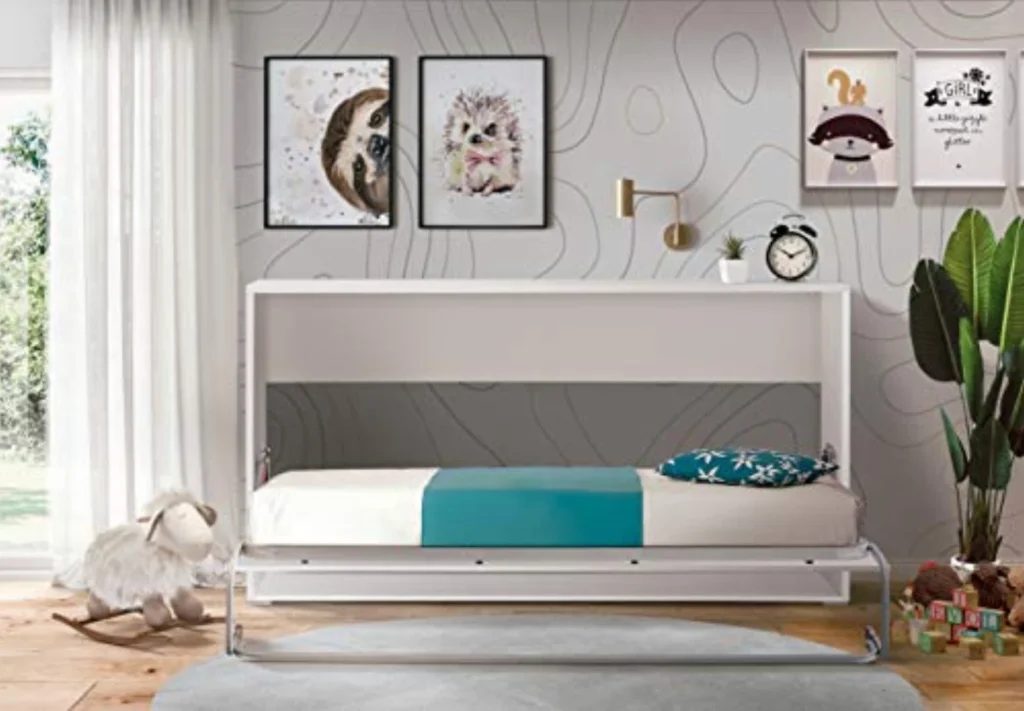 Cama Abatible Horizontal Plegable de Pared 90x190 con Somier, Blanco - Ideal para Espacios Pequeños