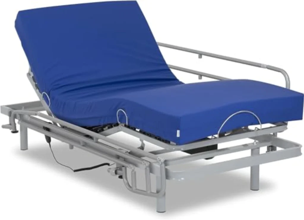 Cama Articulada Eléctrica con Colchón Sanitario HR 105x190 cm - Incluye Barandillas y Funda Impermeable para Mayores