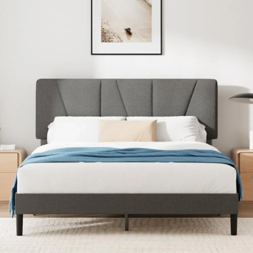 Cama Tapizada Zinus Maya 140x190 cm con Cabecero - Somier de Madera, Gris Oscuro - Fácil Montaje