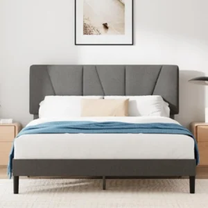 Cama Tapizada Zinus Maya 140x190 cm con Cabecero - Somier de Madera, Gris Oscuro - Fácil Montaje