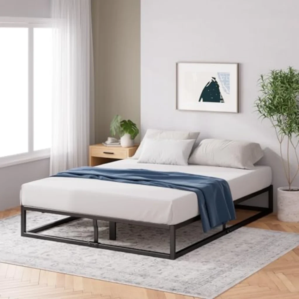 Cama Zinus Joseph 135x190 cm con almacenamiento - Marco metálico negro y listones de madera - Altura 25 cm - Fácil montaje