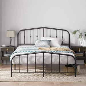 Zinus Heidi - Cama King de Metal 160x200 cm, Negro | Cabecero Elegante, Estructura Duradera y 28 cm de Almacenamiento