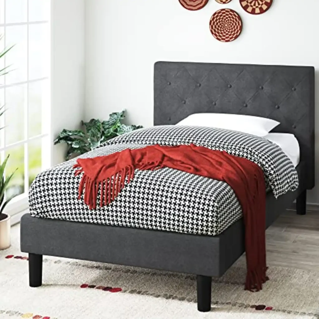 Cama Zinus Shalini 80x190 cm - Plataforma Acolchada con Láminas de Madera, 35 cm Altura, Gris Oscuro - Fácil Montaje y Diseño Duradero